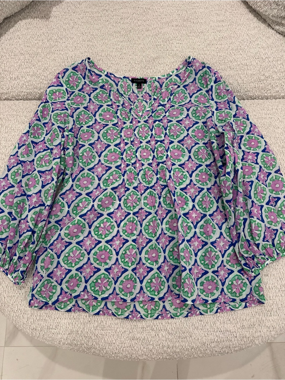 Talbots Patterned Green Purple Flowy Long Sleeve Top